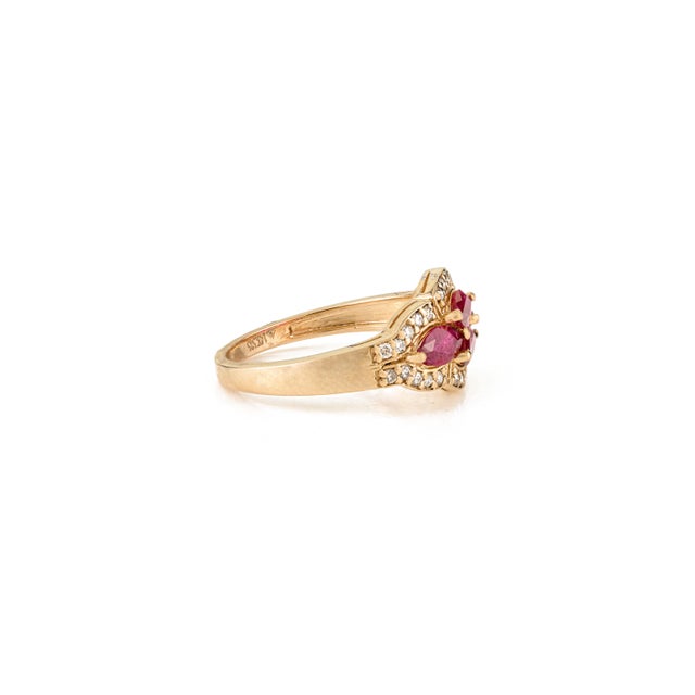 Not Yet Made - Made To Order Vintage Inspired Cluster Ruby Diamond Cocktail Ring Size 7 in 14k Yellow Gold For Sale - Image 5 of 16