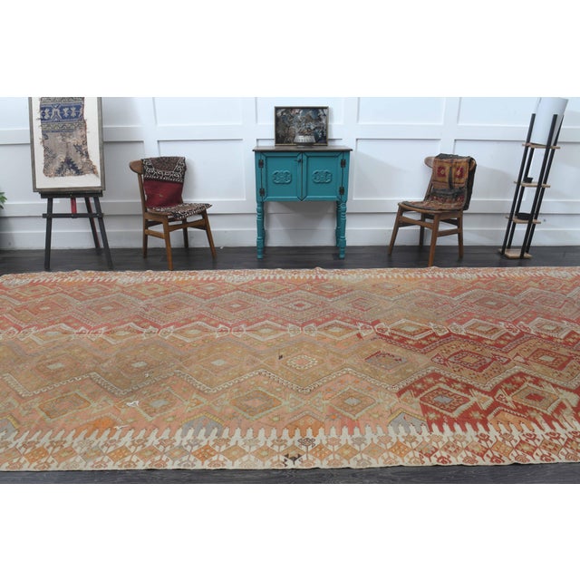Red 1970s Vintage Handmade Wool Cotton Red Kilim Rug For Sale - Image 8 of 11