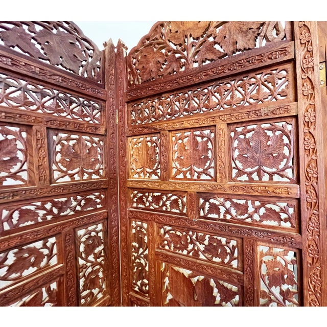 Wood 1960's Moroccan Style Pierced Wood 4-Panel Floor Screen For Sale - Image 7 of 13