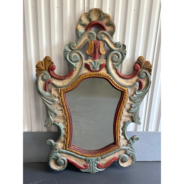 Red Early 20th Century Rococo Hand Carved Wooden Mirror For Sale - Image 8 of 11