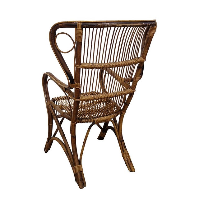 Bamboo and Rattan Armchair, 1950s For Sale - Image 3 of 8