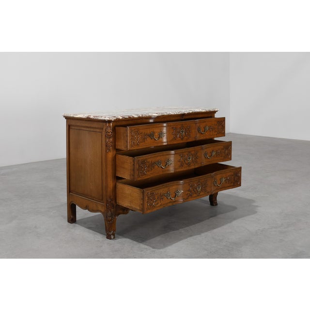 18th Century Louis XV Oak and Marble Chest of Drawers, France For Sale - Image 6 of 16