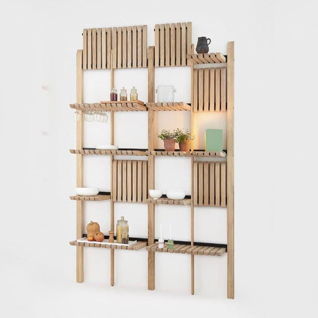 Modern Shelving System Handcrafted Natural Ash Wood on the Steel Frame Modular Shelves For Sale - Image 11 of 12
