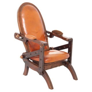 Italian Rustic Style Leather and Wood Armchair, 1950s For Sale