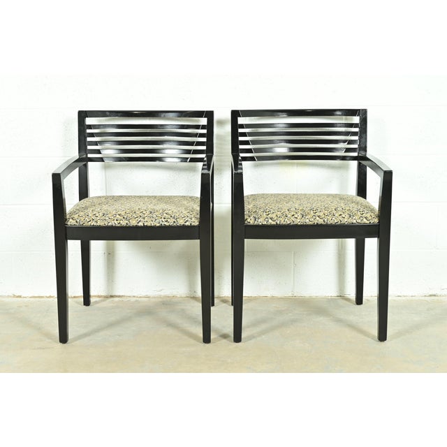 An exceptional pair of iconic Postmodern armchairs or dining captain chairs By Joseph and Linda Ricchio for Knoll USA,...