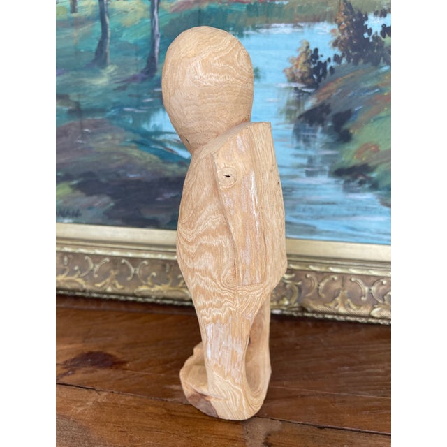 Wood Hand-Carved Mid 20th Century Abstract Wooden Figure Sculpture in Natural Finish. For Sale - Image 7 of 10