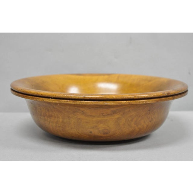 Mid-Century Modern Vintage Mid Century Modern Turn Carved Double Rim Walnut Wooden Salad Fruit Bowl For Sale - Image 3 of 14