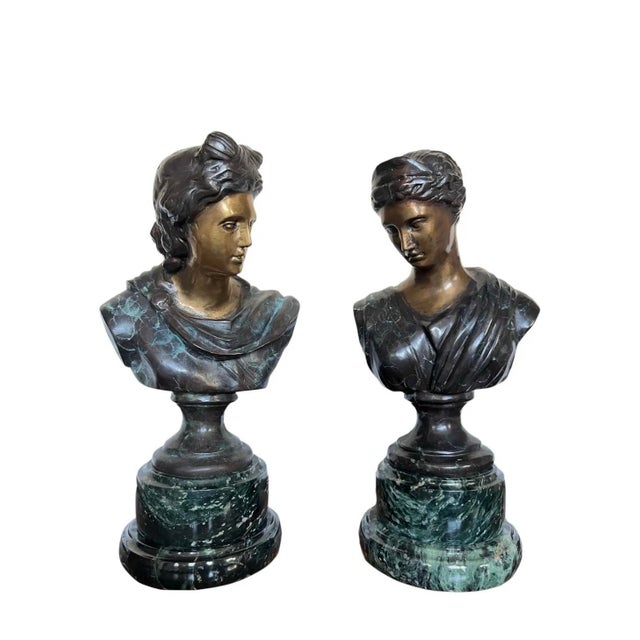 2000 - 2009 Pair of Bronze and Marble Greek Bust For Sale - Image 5 of 8