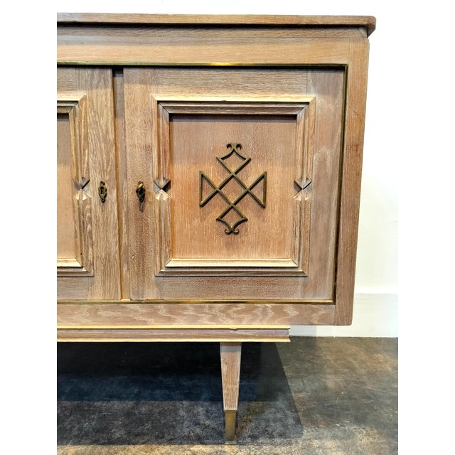 1940s French Four Door Cerused Oak and Brass Sideboard Circa 1940s For Sale - Image 5 of 11