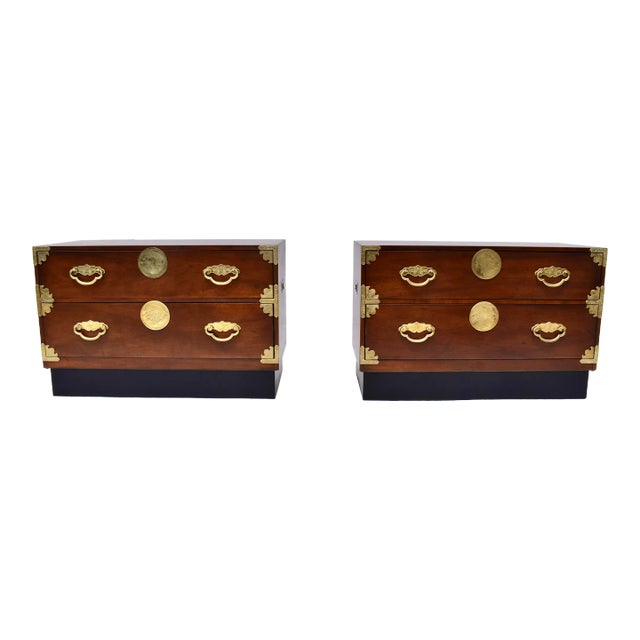 1970s Henredon Chinoiserie Tansu Campaign Commodes in Mahogany & Brass For Sale
