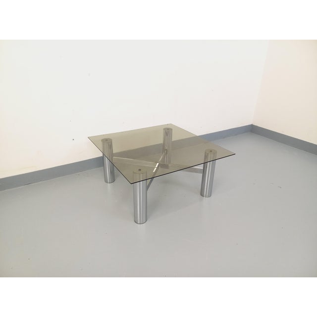 Vintage Italian Space Age Square Coffee Table in Smoked Glass and Chromed Metal, 1970s For Sale - Image 13 of 18
