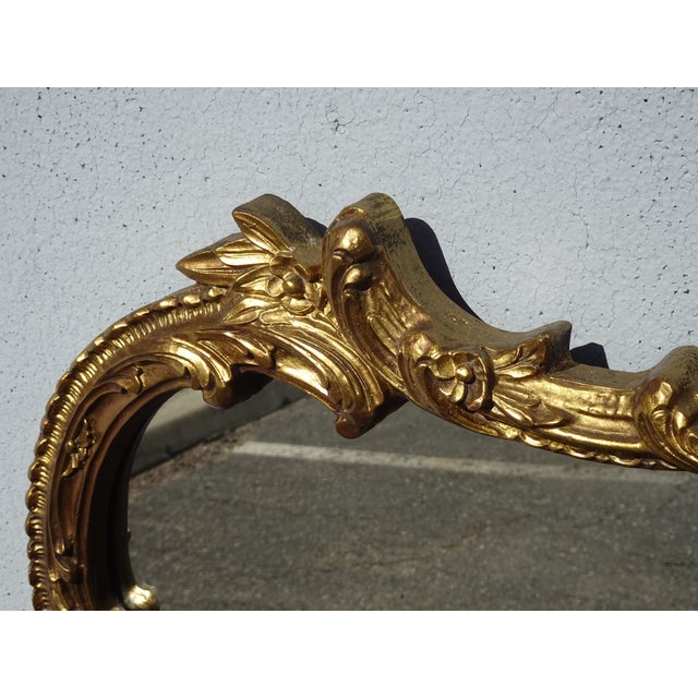 Vintage French Rococo Louis XV Gold Wall Mantle Mirror Scrolled Flourishes For Sale - Image 9 of 11