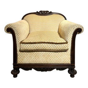 Lounge Chair in Carved Mahogany For Sale