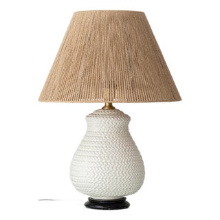Vintage Spanish White Ceramic Wicker Table Lamp, 1960s For Sale