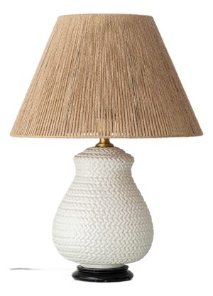 Vintage Spanish White Ceramic Wicker Table Lamp, 1960s
