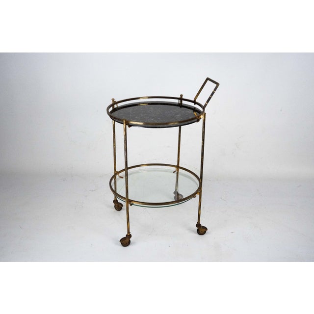 Mid-Century Round Brass and Marble-Effect Glass Bar Cart, Italy, 1950s For Sale - Image 6 of 15