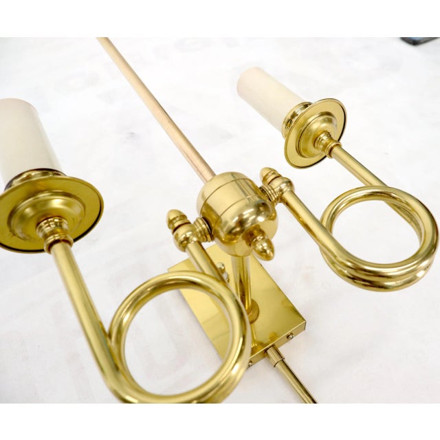 Tommi Parzinger Pair of 1970 Twisted Brass Tube Trumpet Shape Sconces For Sale - Image 4 of 13