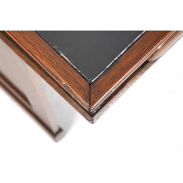 Antique Black Leather Top Oak Slanted Writing Desk For Sale - Image 6 of 16