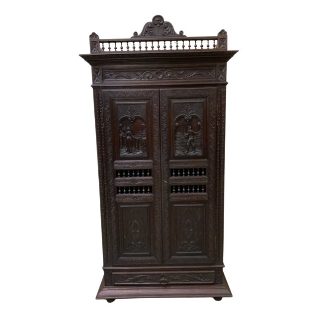 Antique Breton China Cabinet, 1880 For Sale