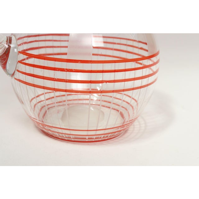 Art Deco Blown Glass Red Striped Bulbous Form Pitcher / Jug For Sale - Image 15 of 15