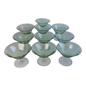 1950s Green Glass Dessert Cups, Set of 10