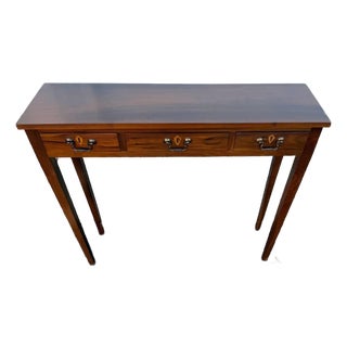 Late 20th Century Custom Made Mahogany Hepplewhite Style 3 Drawer Console Table For Sale
