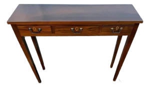 Late 20th Century Custom Made Mahogany Hepplewhite Style 3 Drawer Console Table