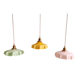 Art Deco Pendant Lights in Colored Opaline Glass, 1930s, Set of 3 For Sale