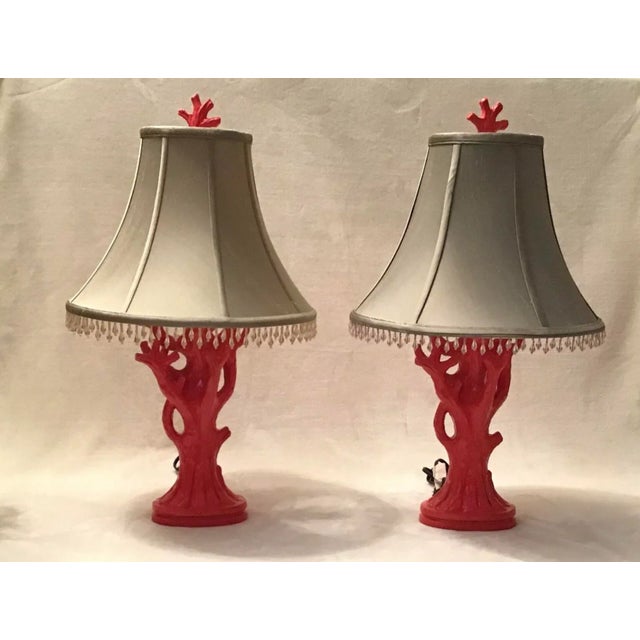 Vintage Mid Century Modern Decorative Table Lamps Coral Orange Tree Branches - a Pair For Sale - Image 9 of 10