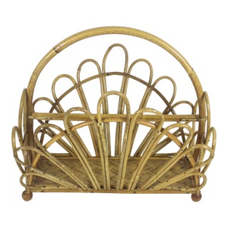Vintage Fan Style Bent Bamboo Magazine Rack Holder For Sale