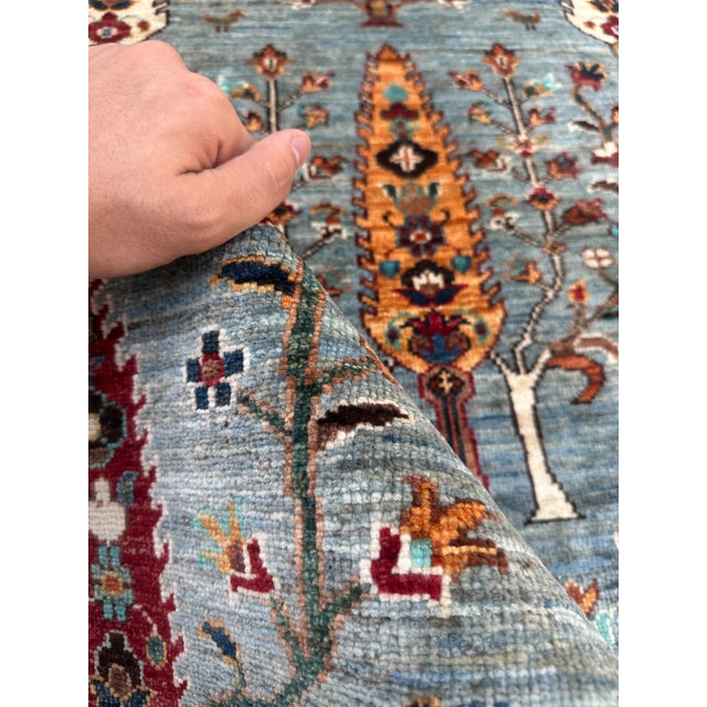 Small Persian Tree of Life Rug – Hand-Knotted Wool, 2.9x3.6 Ft, Aqua & Jewel Tones For Sale - Image 11 of 18