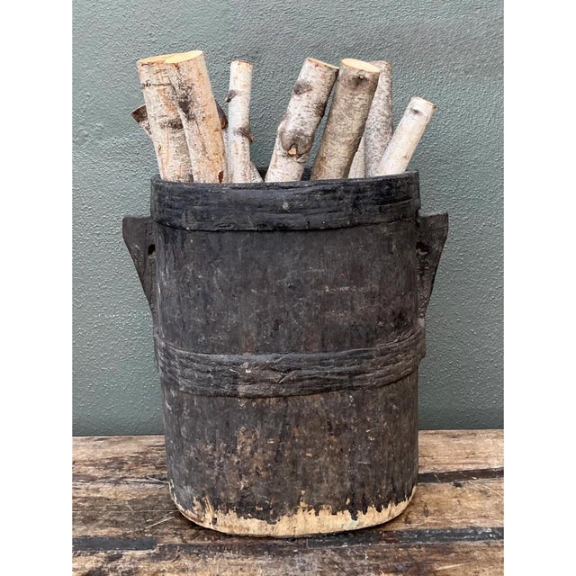 Wood Vintage Patinated Wood Bucket For Sale - Image 7 of 12