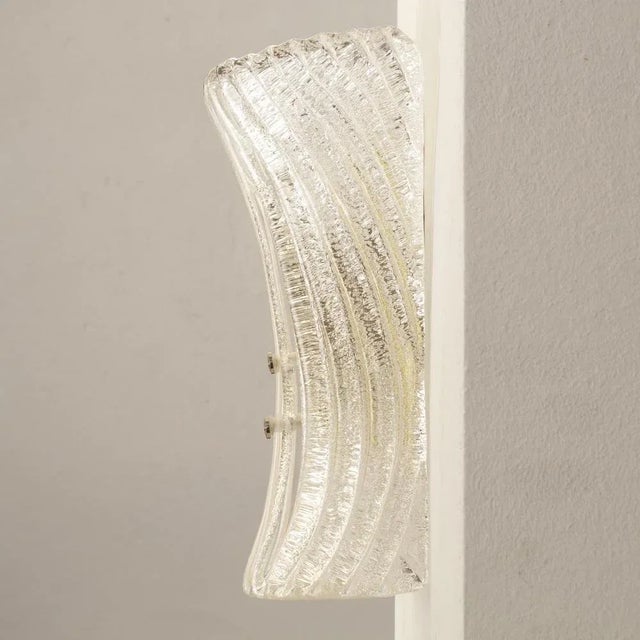 Ribbed Clear Murano Glass Wall-Mounted Lamps, 1960s, Set of 2 For Sale - Image 6 of 11