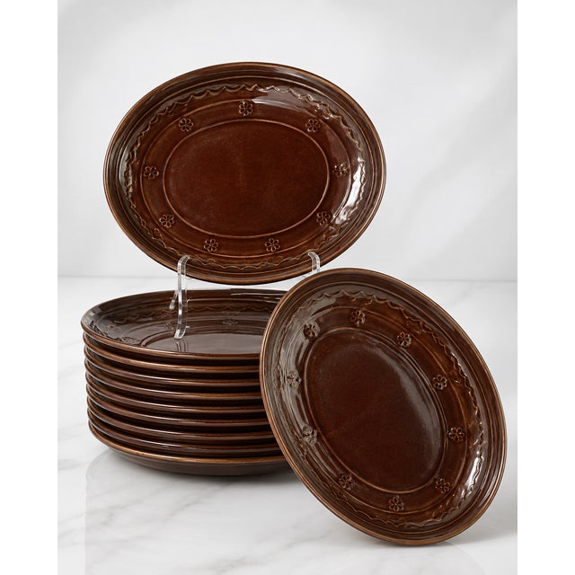 1950s Mid-Century Modern Mar - Crest Daisy Dot Onion Dinner Plate Brown Glaze - Set of 12 For Sale - Image 10 of 14