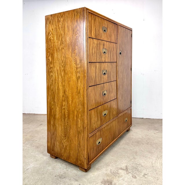 Drexel Vintage Drexel Mid Century Modern / Campaign “Passage” Collection Campaign Tall Dresser Chest of Drawers/Armoire For Sale - Image 4 of 12