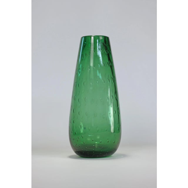 Elegant emerald Murano vase in bullicante glass, blown using the technique of controlled bubbles. 10.5" high by 4.75"...