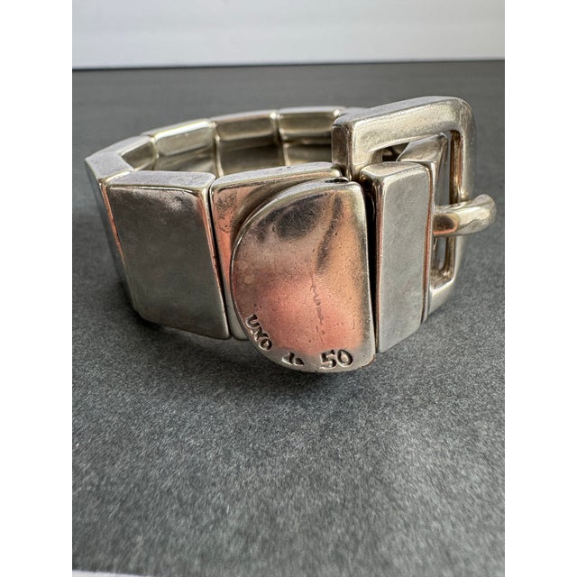 Uno De 50 Belt Buckle Bracelet Chunky Sterling Silver Plated Rare Retired For Sale - Image 4 of 12
