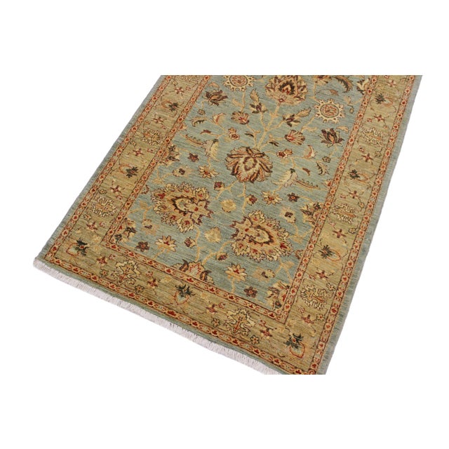 Shabby Chic Ziegler 1990's Blue/Green Wool Runner Rug- 4'0'' X 11'7'' For Sale - Image 4 of 10