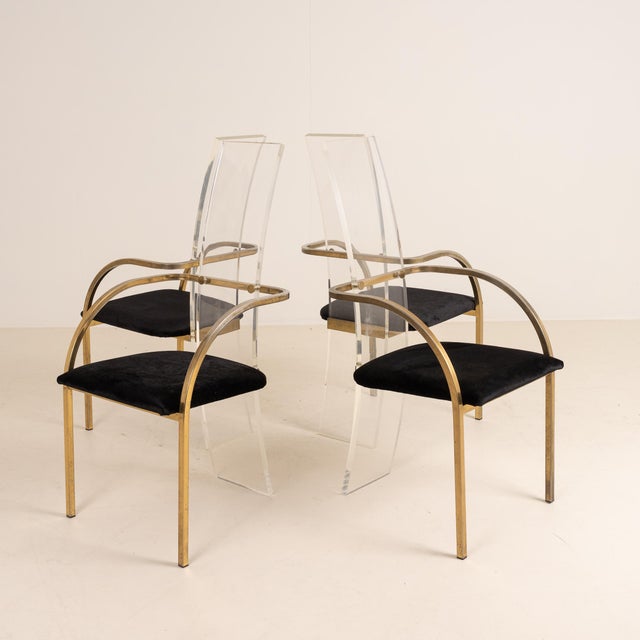 Vintage Chairs in Acrylic and Brass from Belgo Chrome, 1980s, Set of 4 For Sale - Image 4 of 11