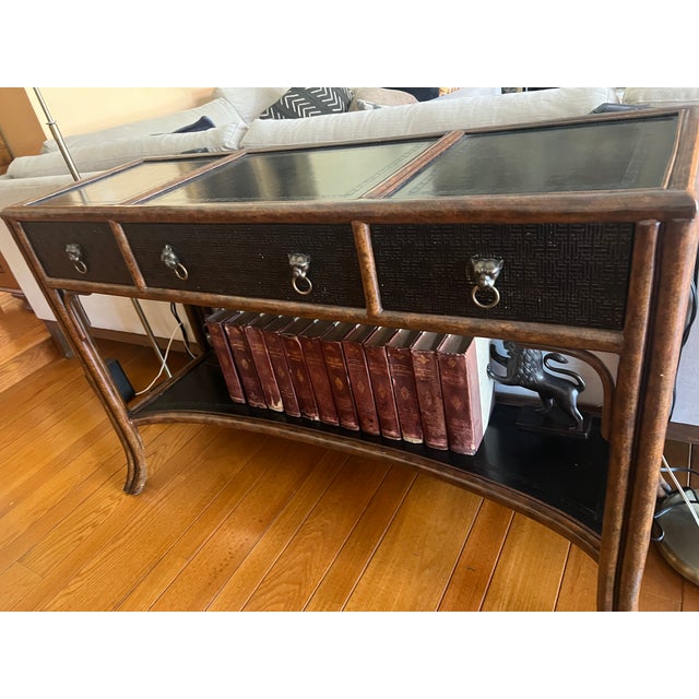 Kreiss Vintage Kreiss Faux Bamboo and Leather-Top Console Table For Sale - Image 4 of 5