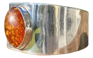 Minimalist Amber + Sterling Silver Cuff Bracelet