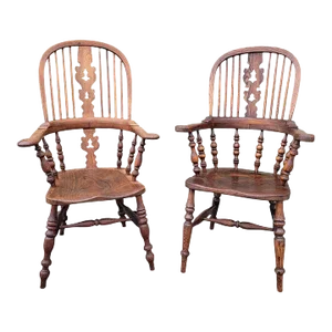 19thc English Windsor Arm Chairs -Pair