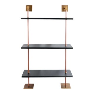 Arnold 3 Tier Black/Aged Brass Shelf, 36" Wide For Sale