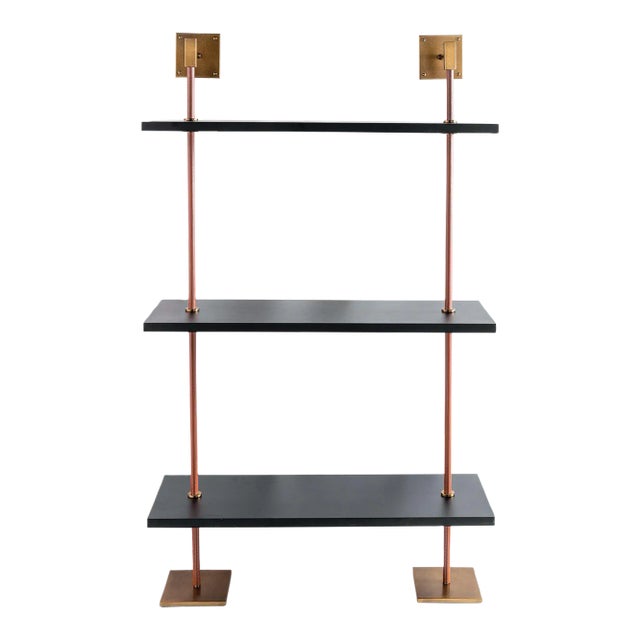 Arnold 3 Tier Black/Aged Brass Shelf, 36" Wide For Sale