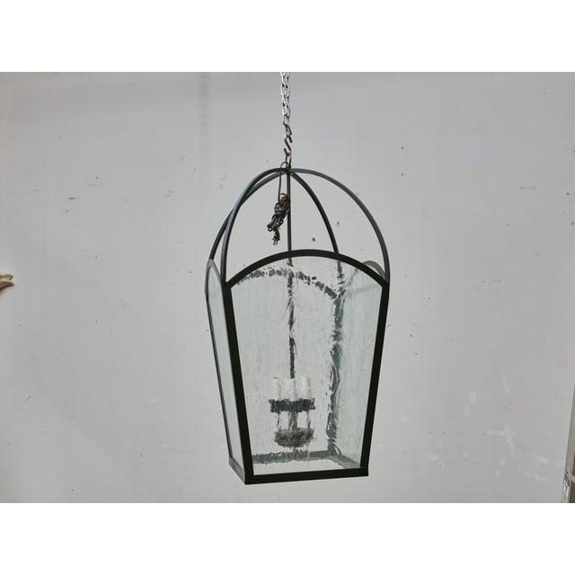 Pair of Large French 1900s Iron Lanterns with Rippled Glass, Rewired for USA For Sale - Image 10 of 12