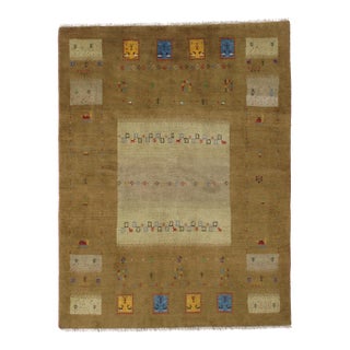 Hand-Knotted Persian Tribal Gabbeh Rug 4'10" X 6'4" For Sale