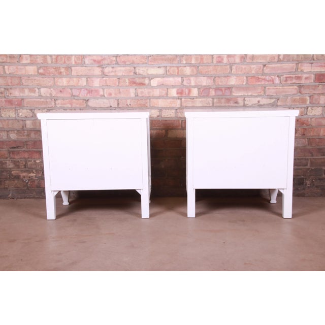 Drexel French Regency Louis XVI White Lacquered Nightstands, Newly Refinished For Sale - Image 12 of 13