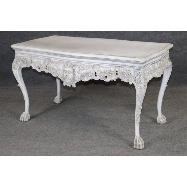Traditional Distressed Painted White Georgian Style Figural Masque Center Table C. 1940s Era For Sale - Image 3 of 12