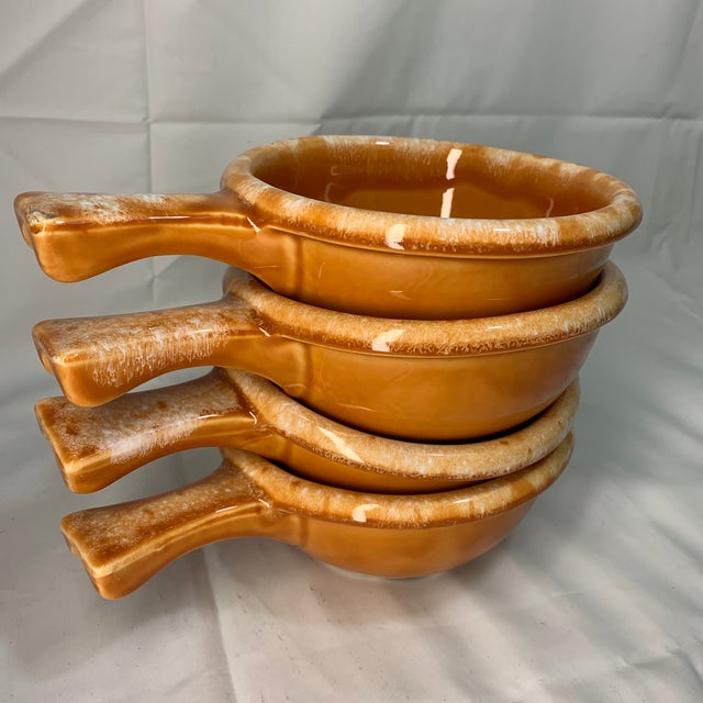 Mid-Century Modern 1960s Bright Orange Tangerine Drip-Glaze Soup or Chili Crocks Set of 4 For Sale - Image 3 of 4