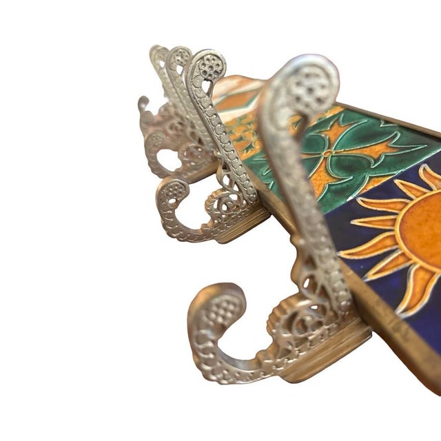 Vintage Brass Wall Rack With Art Deco Revival Ceramic Tiles For Sale - Image 10 of 13